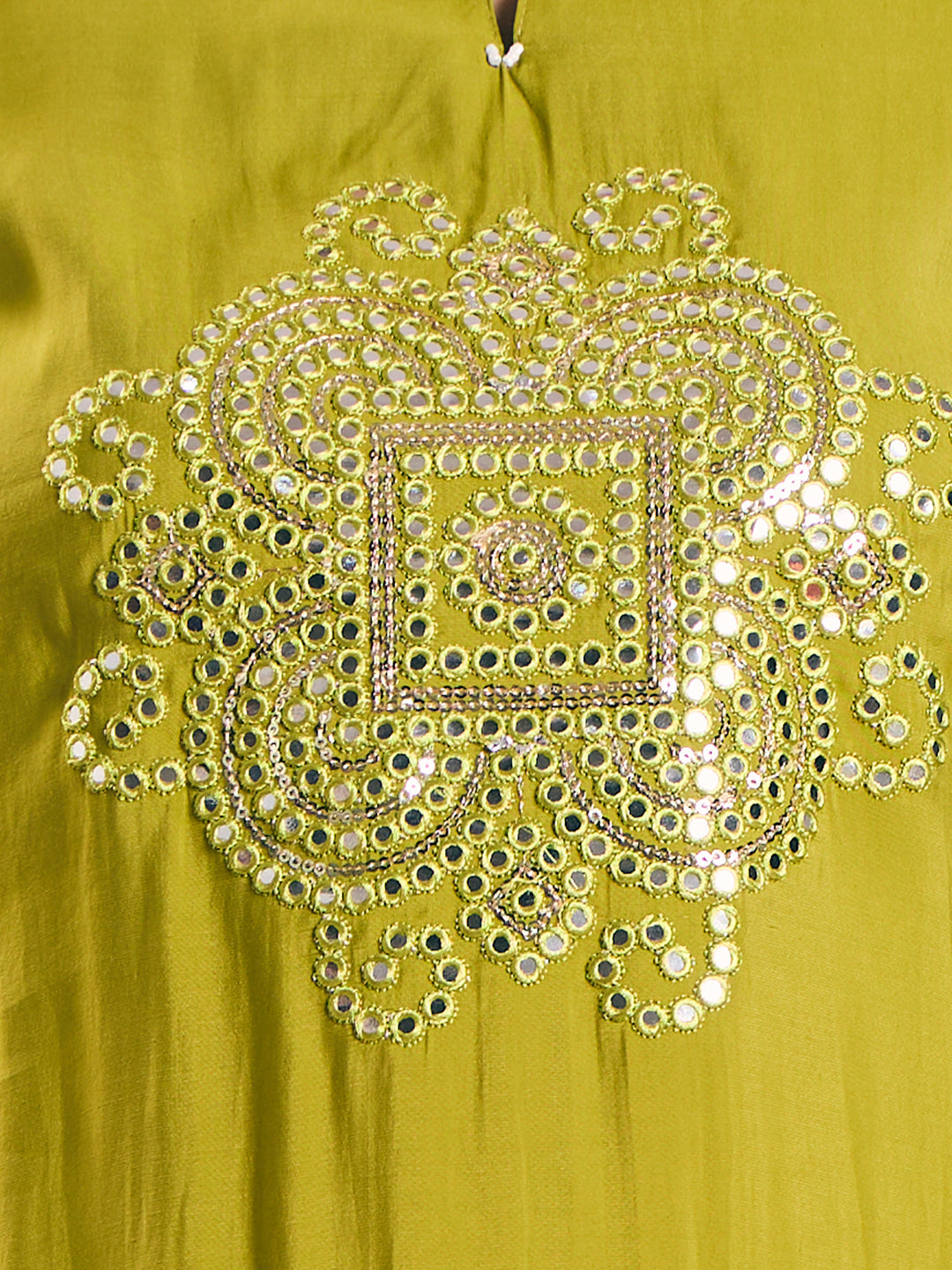 Solid Mirror Embroidered Straight Kurta with Pant and Dupatta - Lime Green