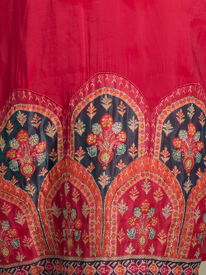 Ethnic Printed & Embroidered Straight Kurta with Pant & Dupatta - Pink