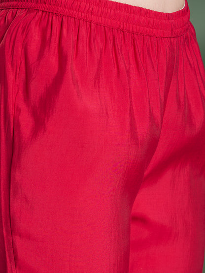 Ethnic Printed & Embroidered Straight Kurta with Pant & Dupatta - Pink