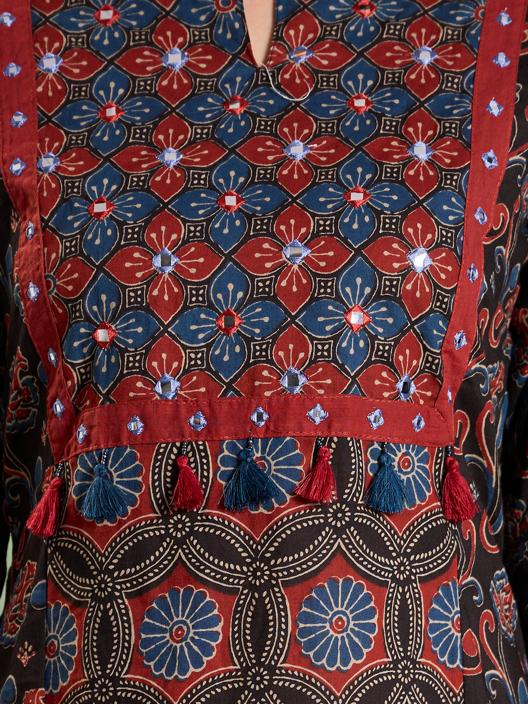 Ethnic Ajrakh Printed Straight Kurta with Pant & Dupatta- Multi