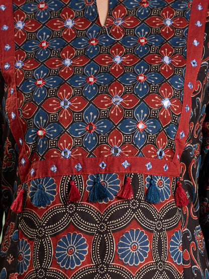 Ethnic Ajrakh Printed Straight Kurta with Pant & Dupatta- Multi