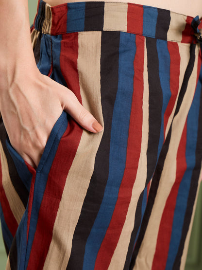 Ethnic Ajrakh Printed Straight Kurta with Pant & Dupatta- Multi