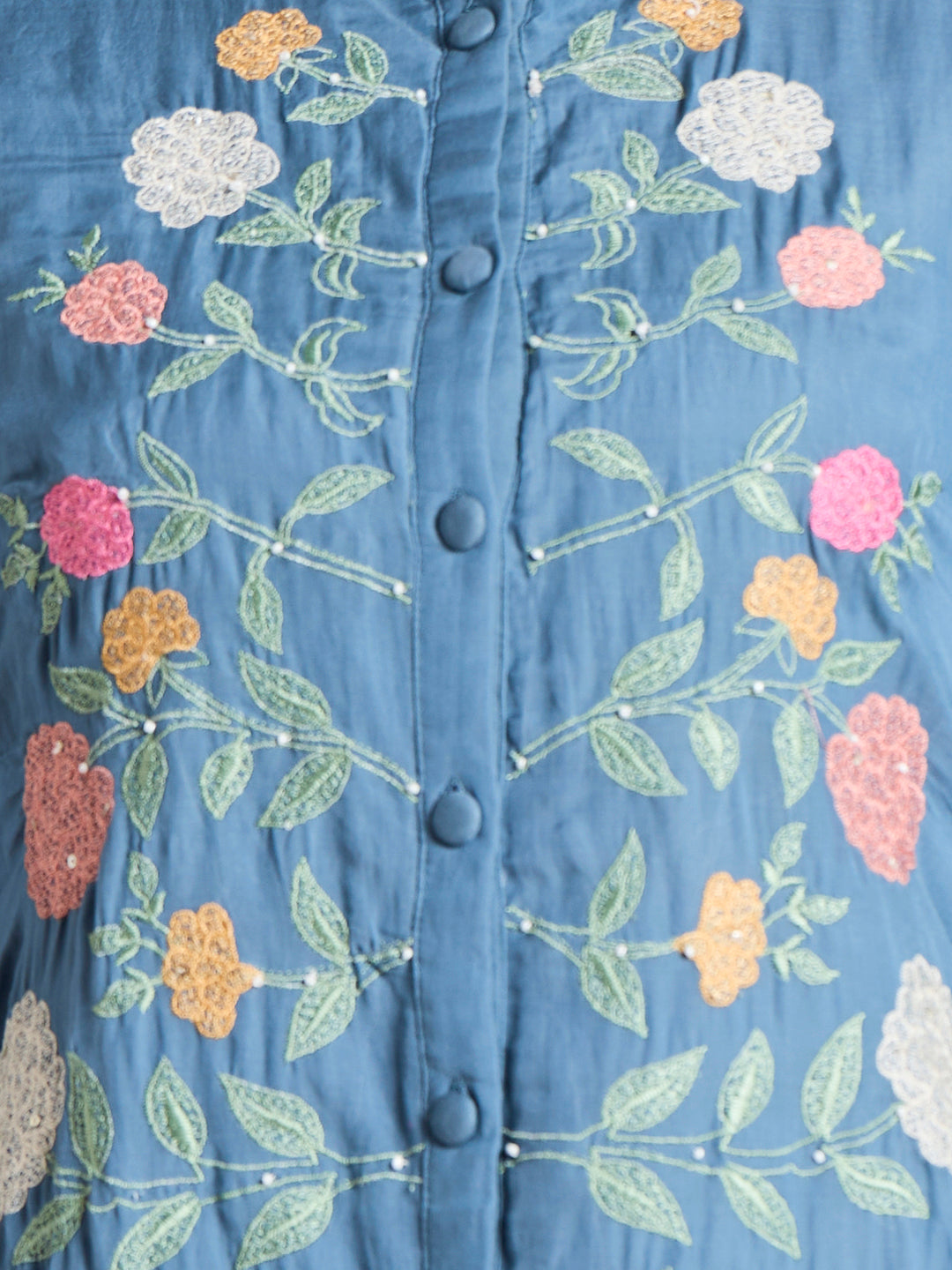 Solid Floral Embroidered Straight Kurta with Pant & Dupatta - Blue