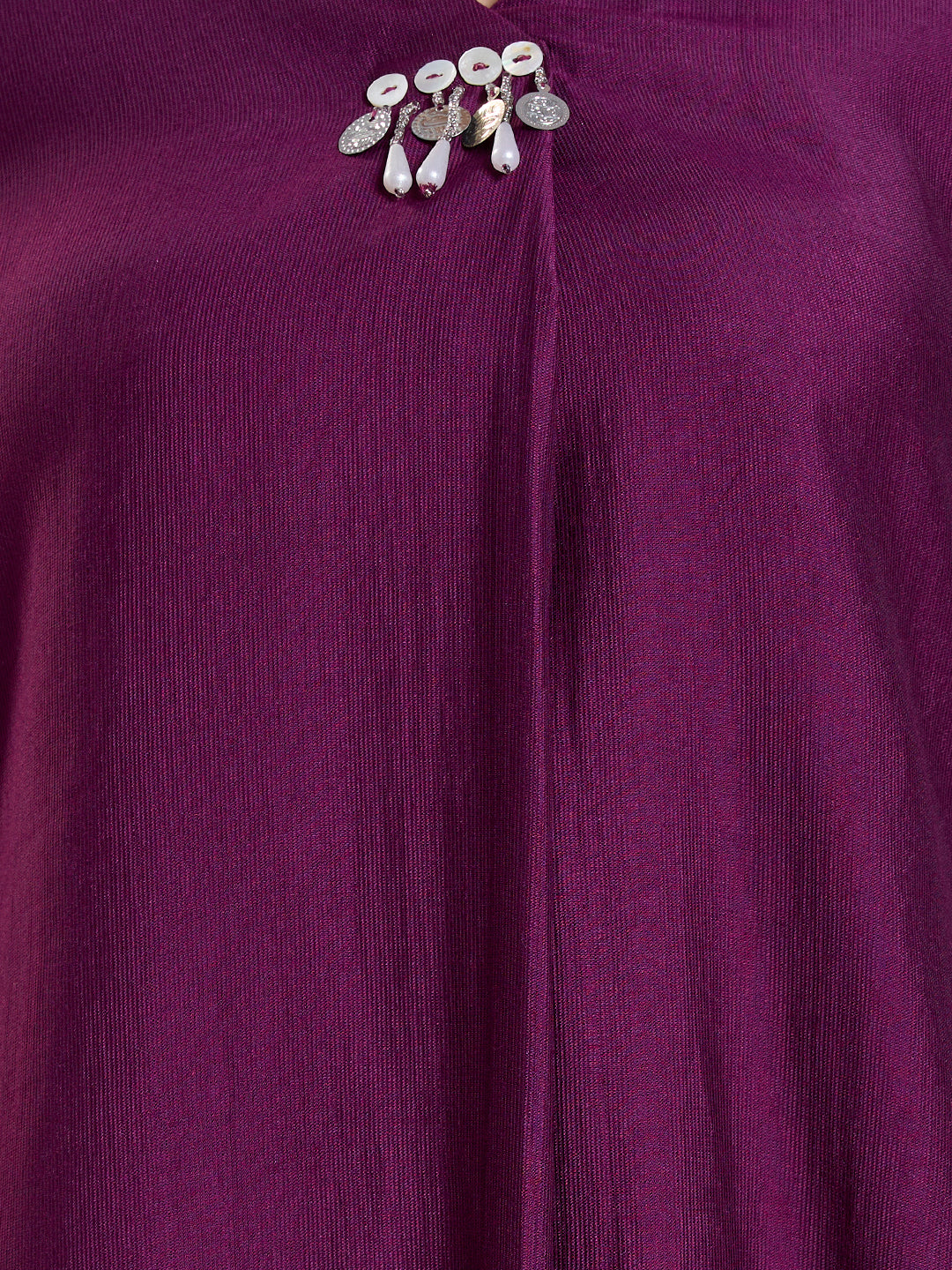 Solid A-Line Kurta with Floral Printed Palazzo - Purple