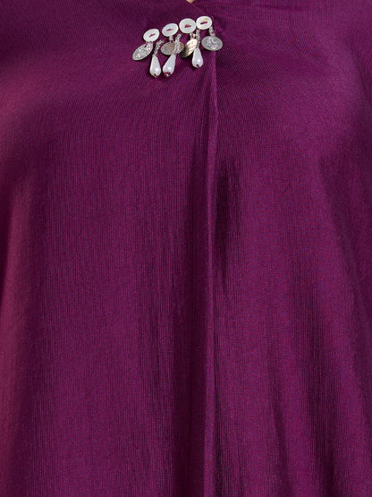 Solid A-Line Kurta with Floral Printed Palazzo - Purple