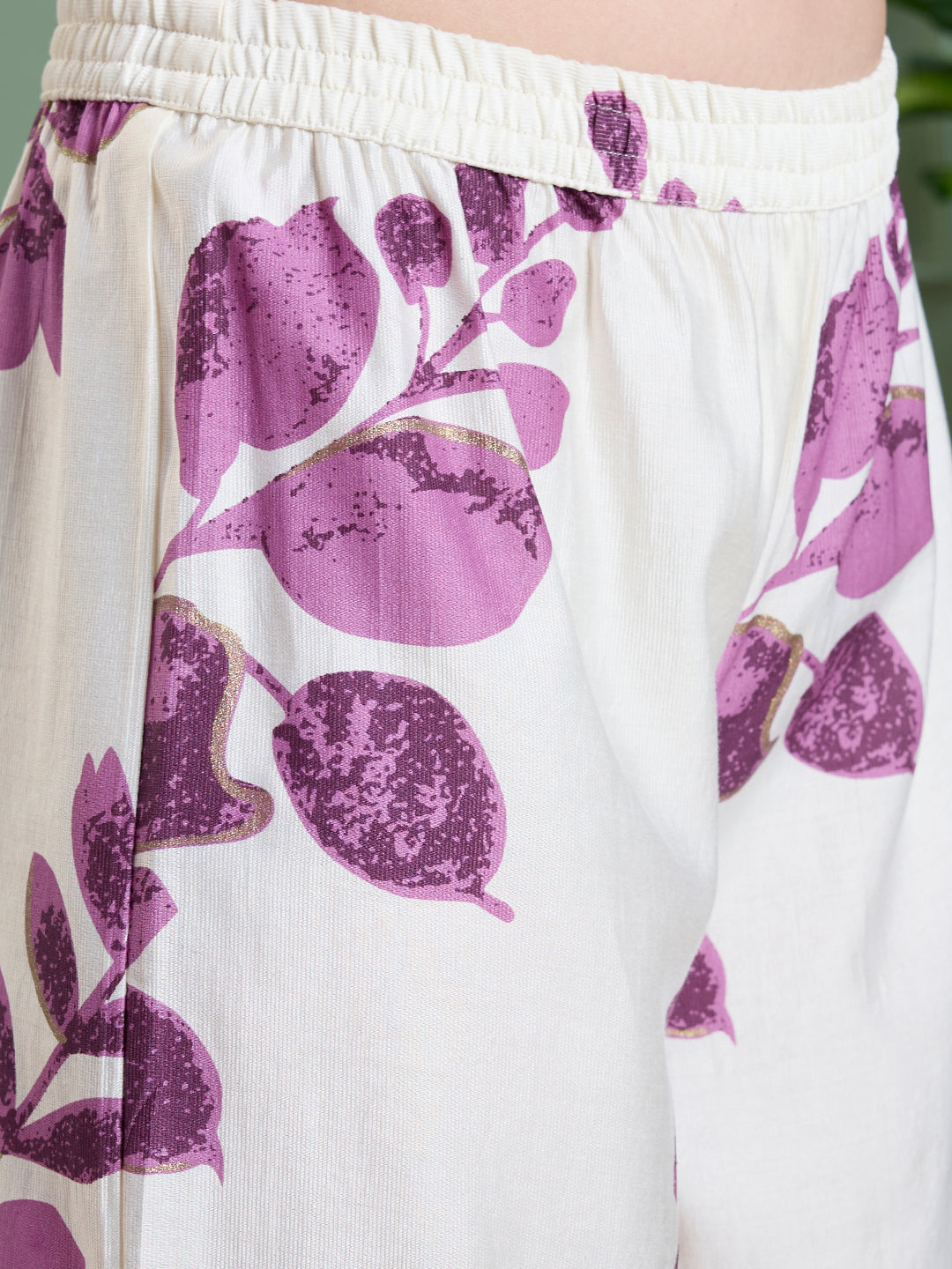 Solid A-Line Kurta with Floral Printed Palazzo - Purple