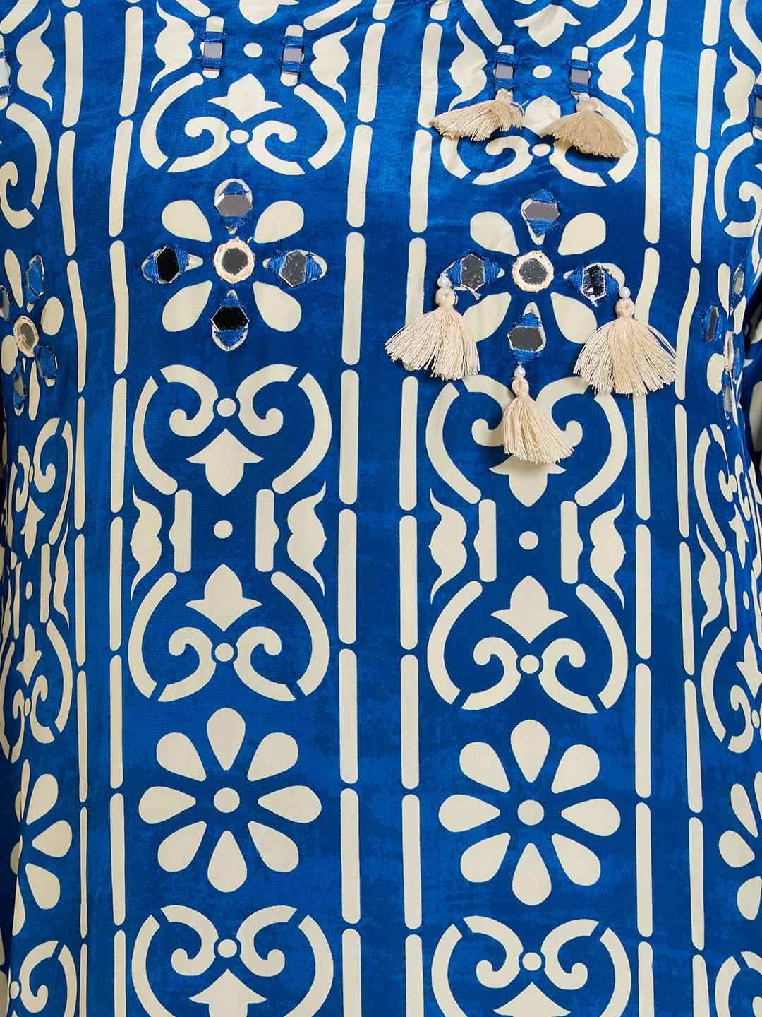 Ethnic Floral Printed Straight Fit Co-ord Set - Blue