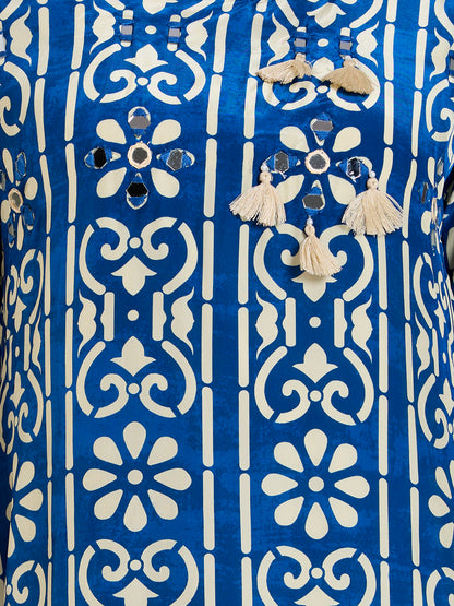 Ethnic Floral Printed Straight Fit Co-ord Set - Blue