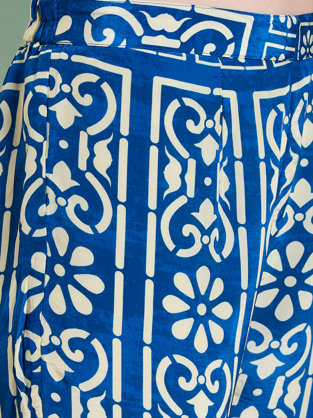 Ethnic Floral Printed Straight Fit Co-ord Set - Blue