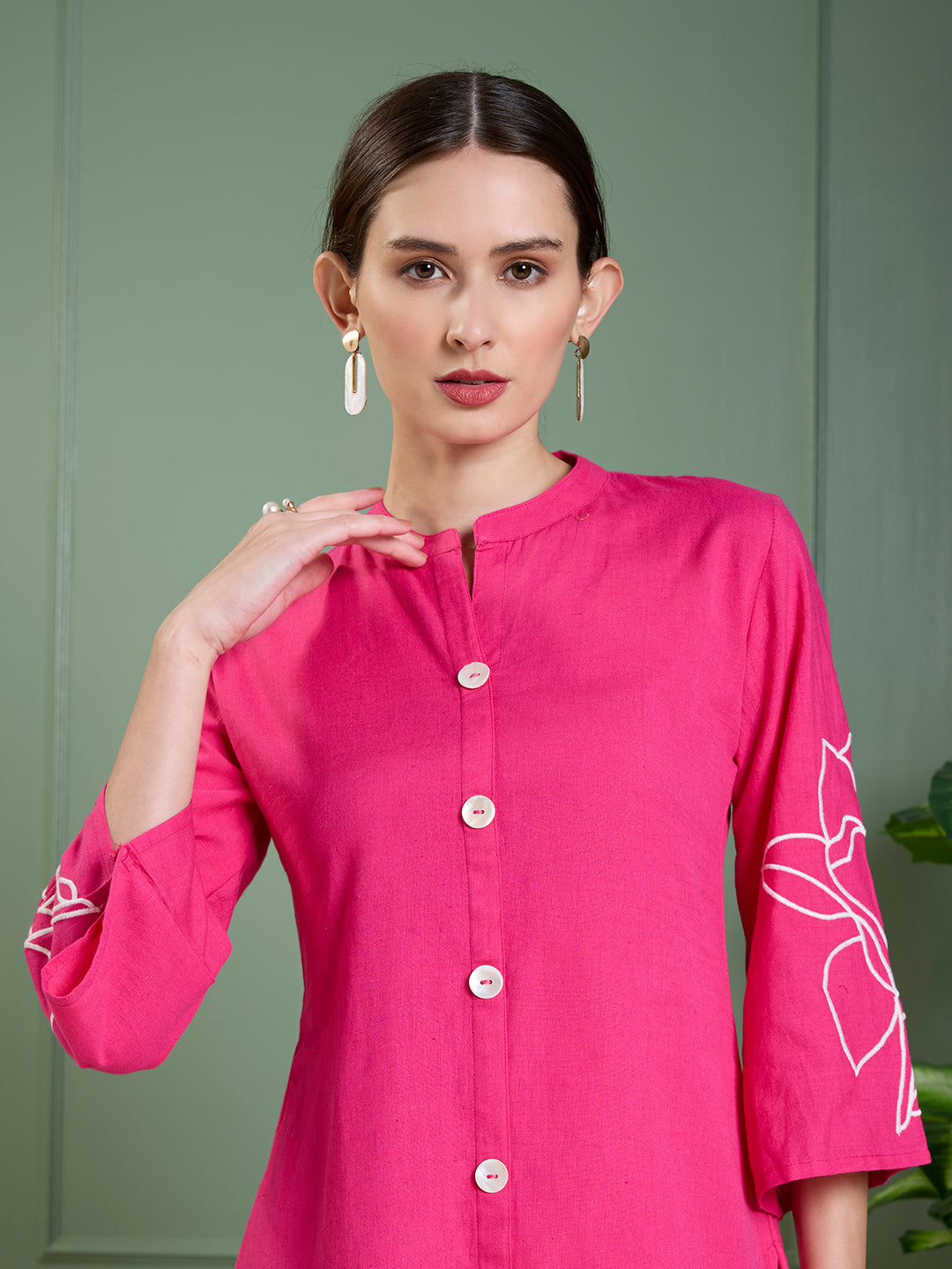 Solid Floral Embroidered Straight Fit Co-ord Set - Rani