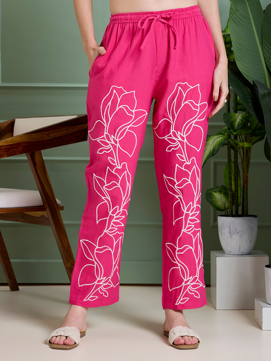 Solid Floral Embroidered Straight Fit Co-ord Set - Rani