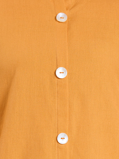 Solid Floral Embroidered Straight Fit Co-ord Set - Orange