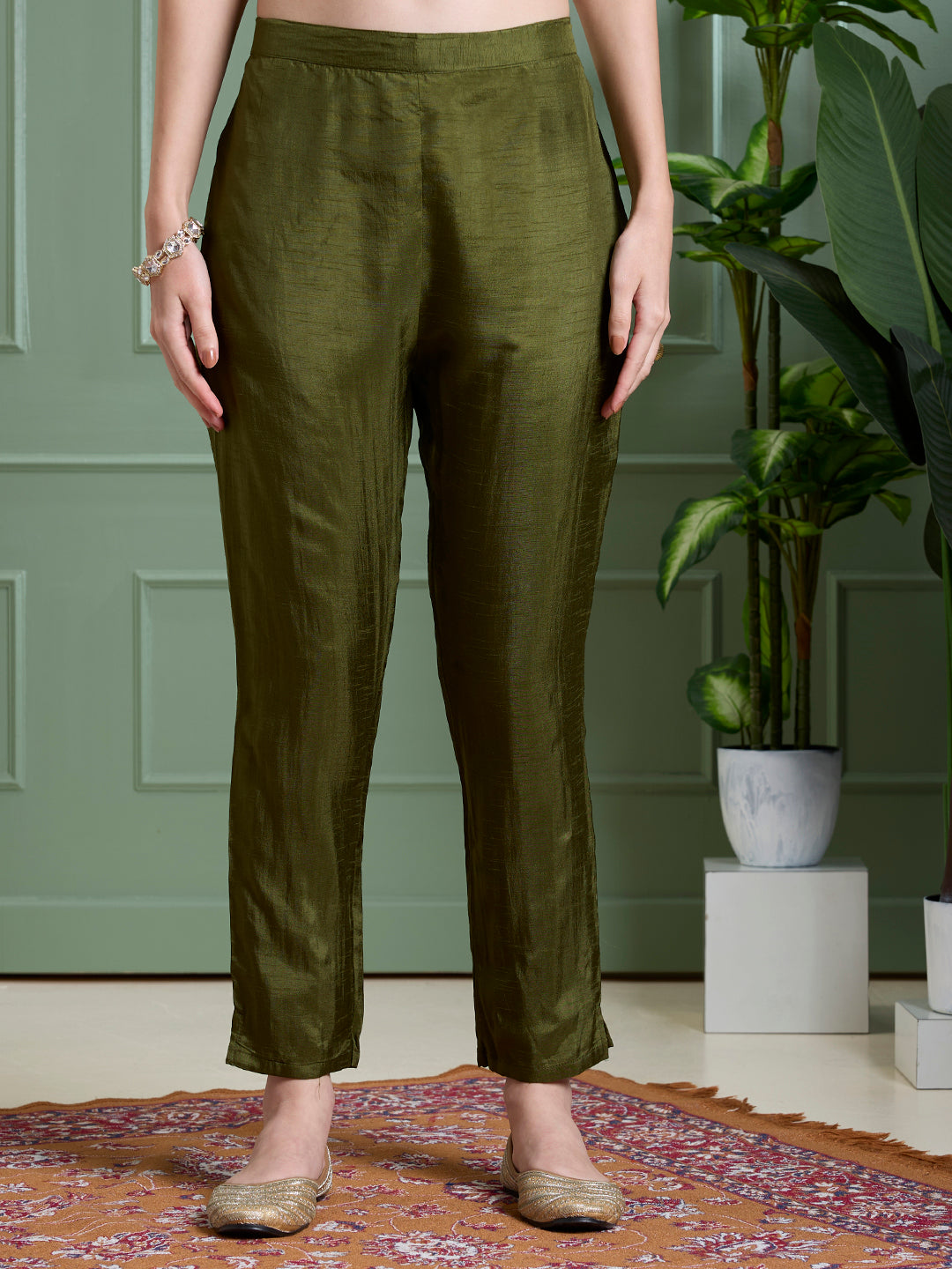 Festive & Ethnic Embroidered Straight Kurta with Pant & Dupatta - Green