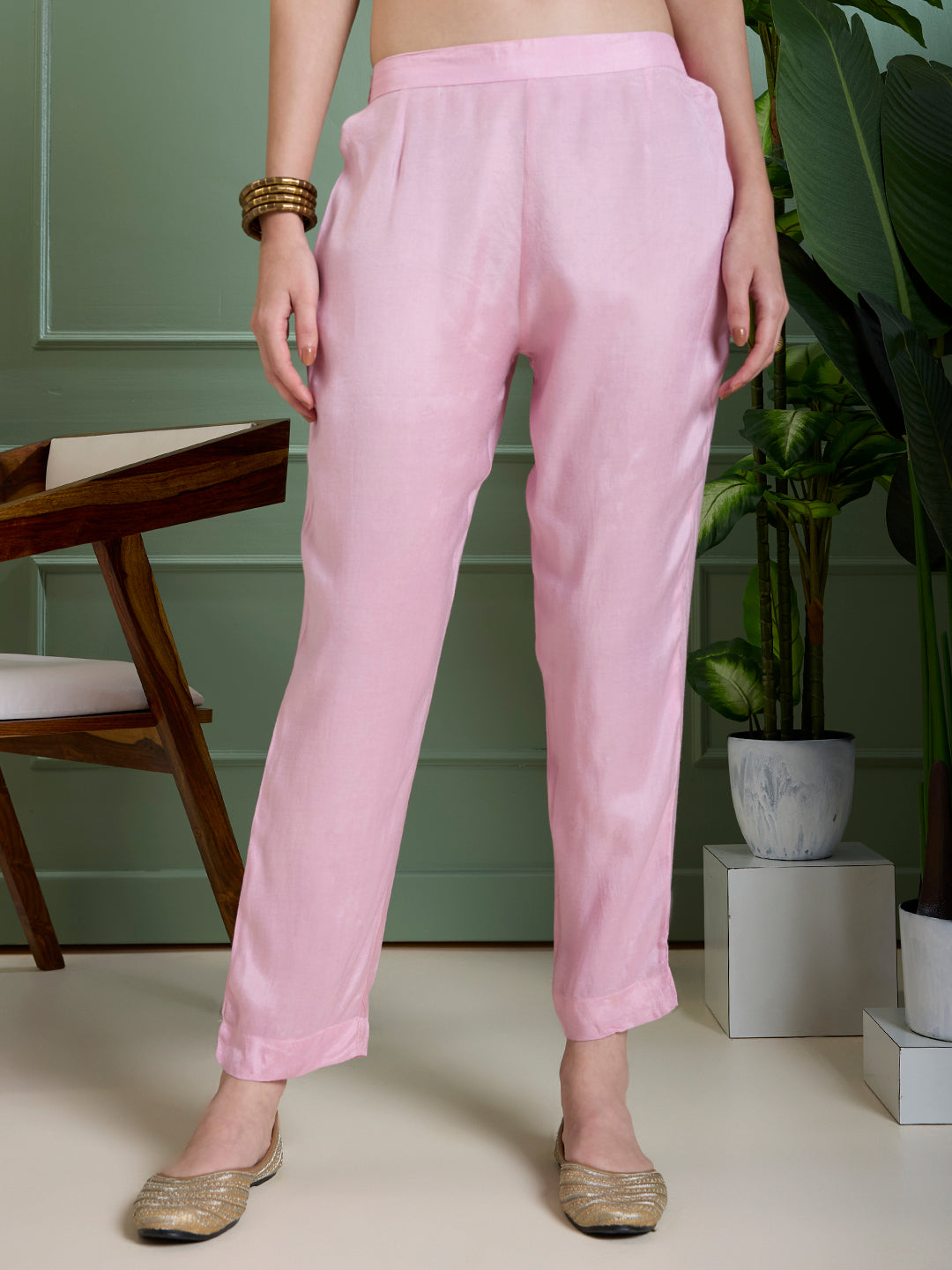 Floral Hand Painted A-Line Kurta with Pant & Dupatta - Pink