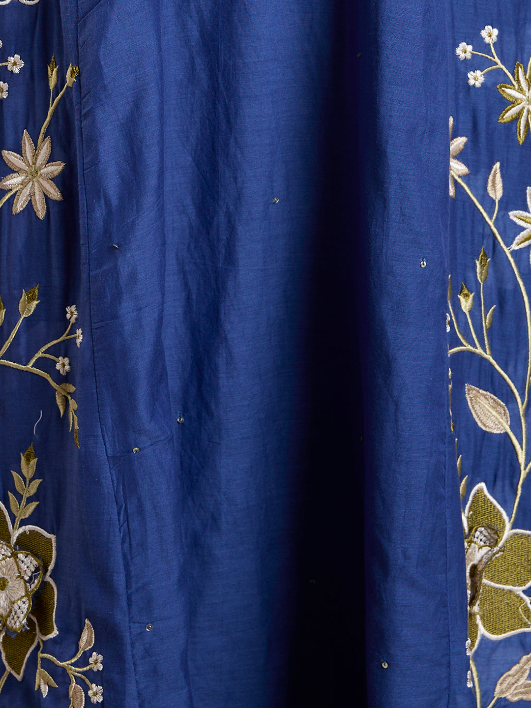 Solid Floral Embroidered Anarkali with Pant & Scalloped Dupatta - Blue