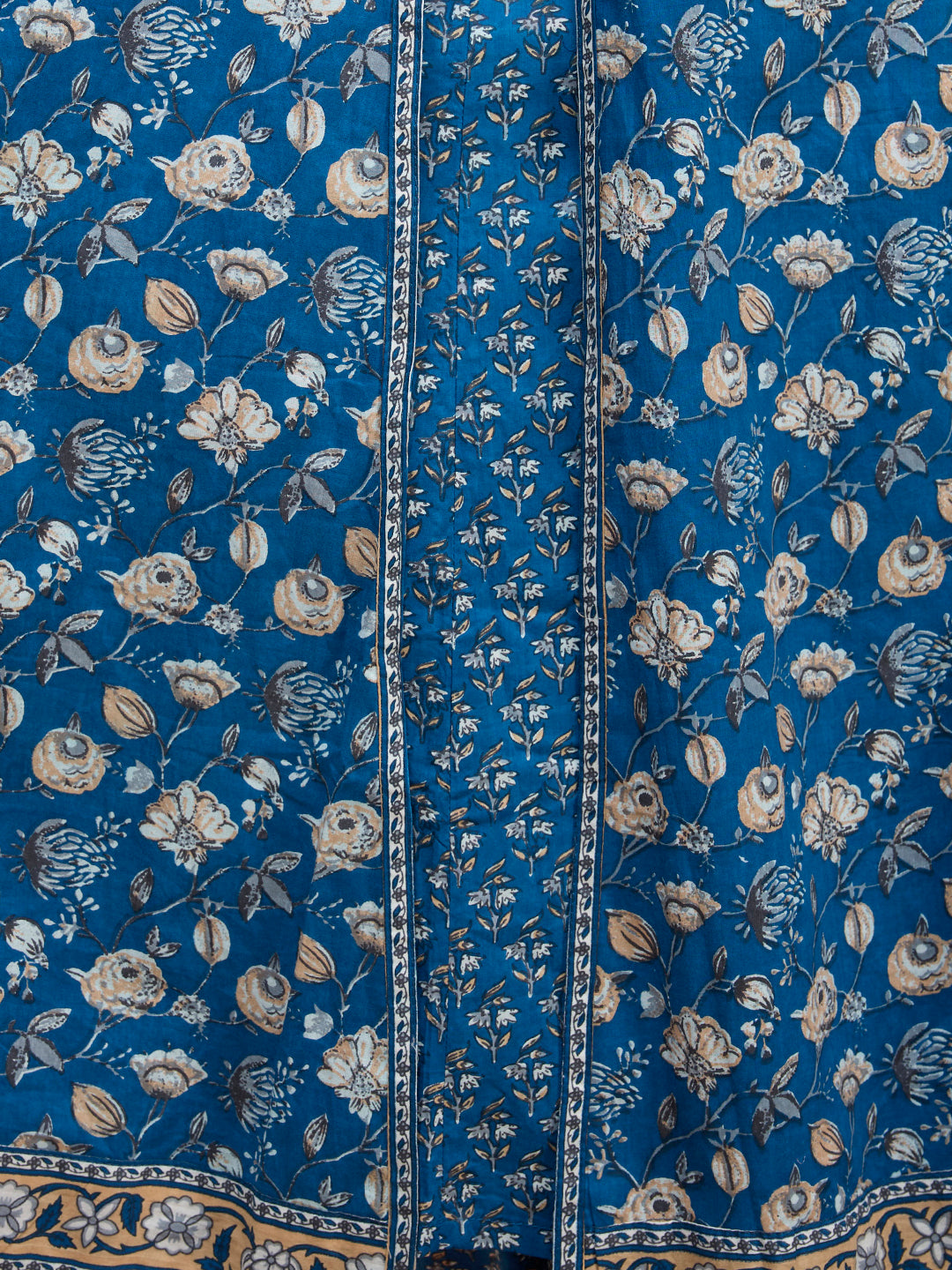 Ethnic Floral Printed A-Line Kurta with Pant & Dupatta - Blue