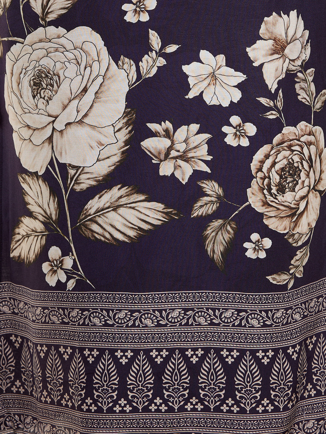 Floral Printed & Embroidered Straight Kurta with Pant & Dupatta - Navy Blue