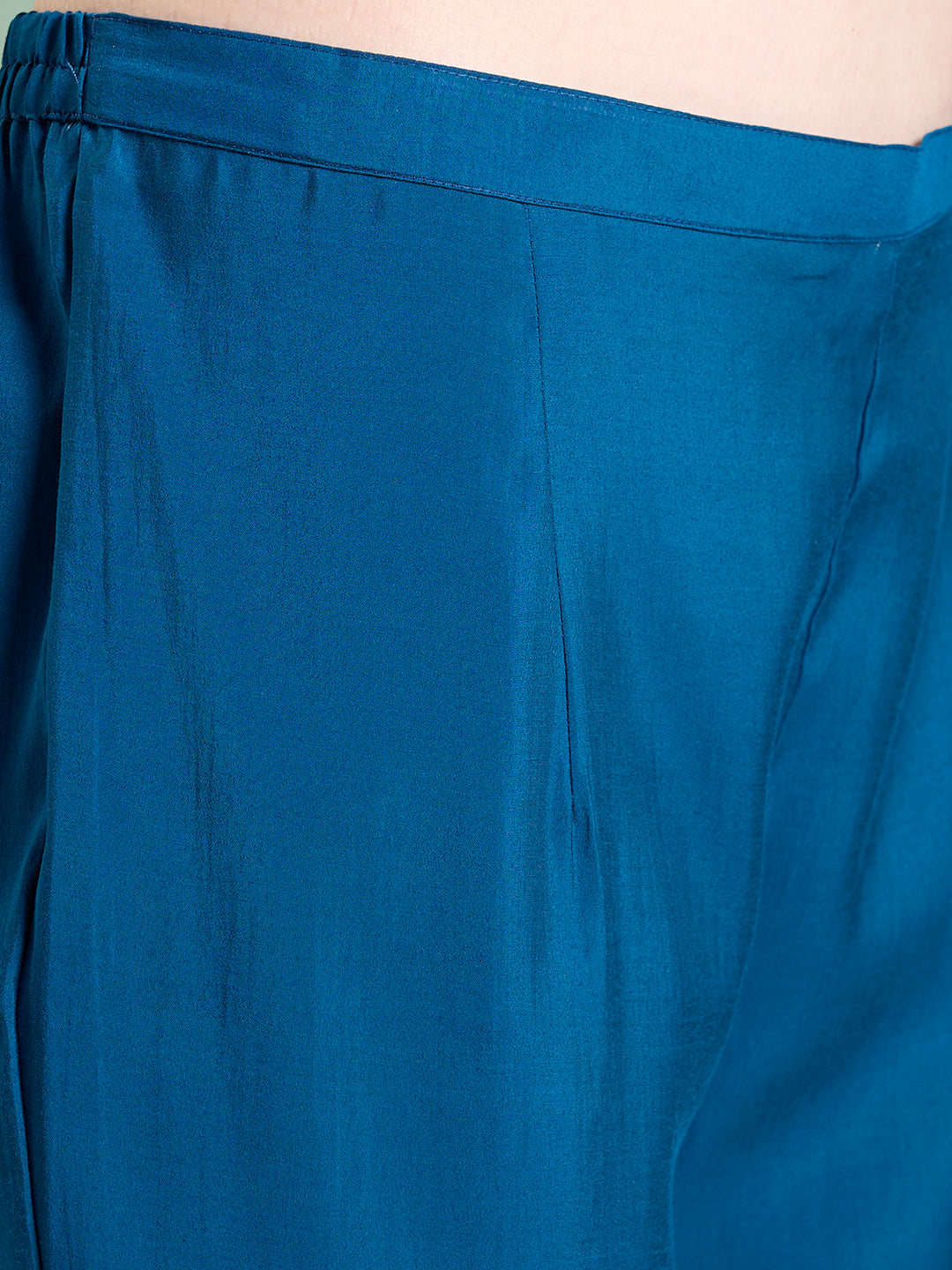 Solid Floral Hand Embroidered Straight Kurta with Pant & Dupatta - Blue