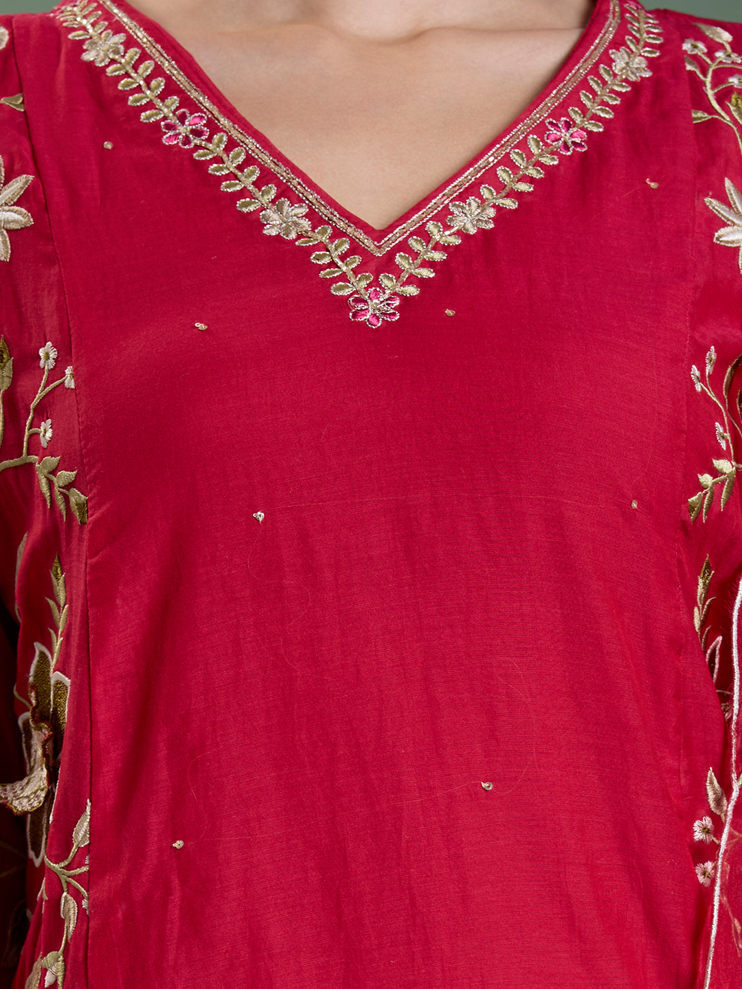 Solid Floral Embroidered Anarkali with Pant & Scalloped Dupatta - Rani