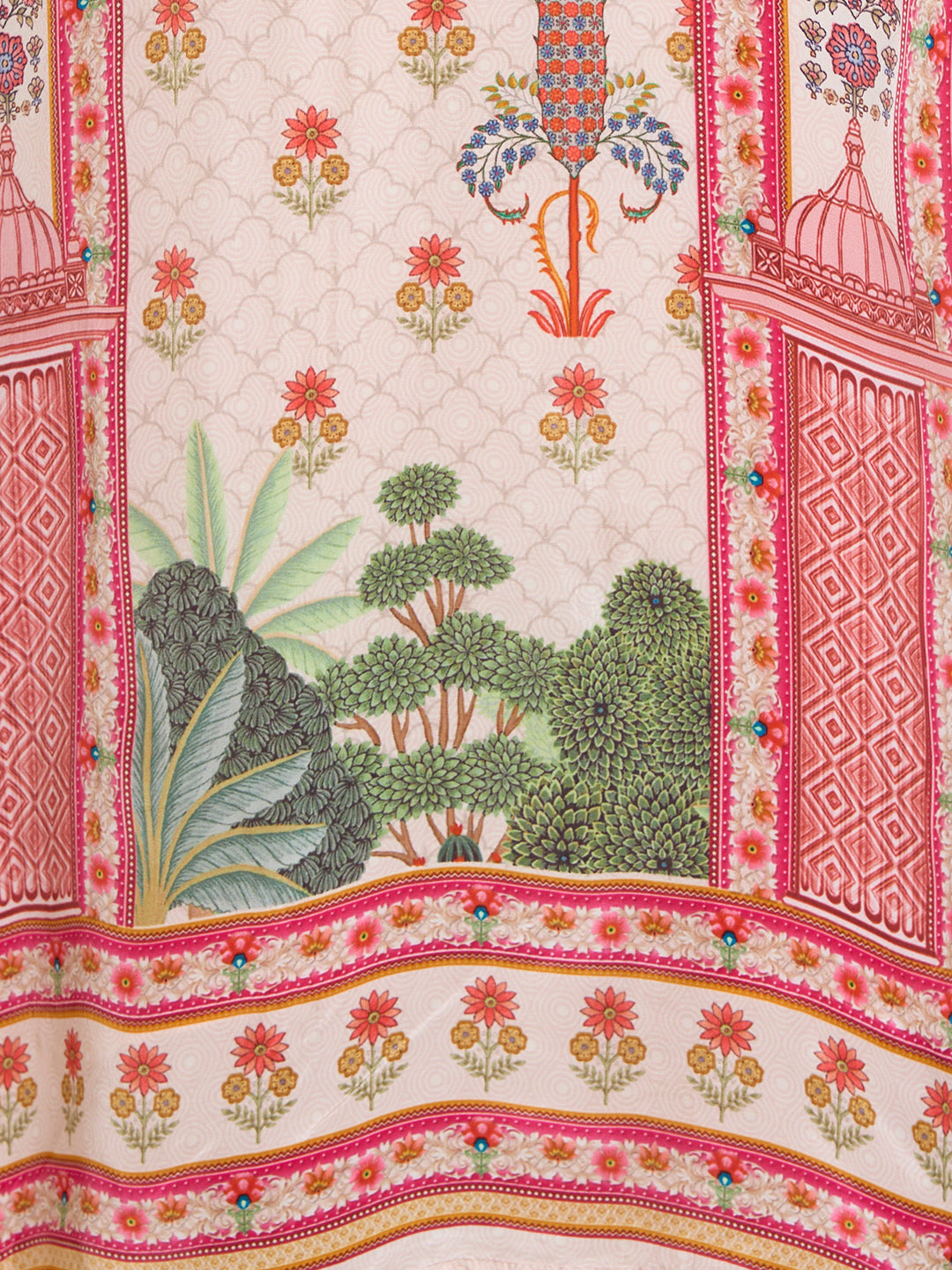 Ethnic Printed & Embroidered Straight Kurta with Pant & Dupatta - Cream