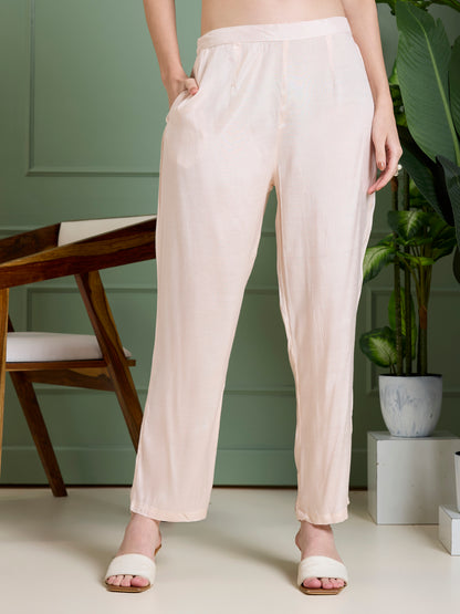 Ethnic Printed & Embroidered Straight Kurta with Pant & Dupatta - Cream