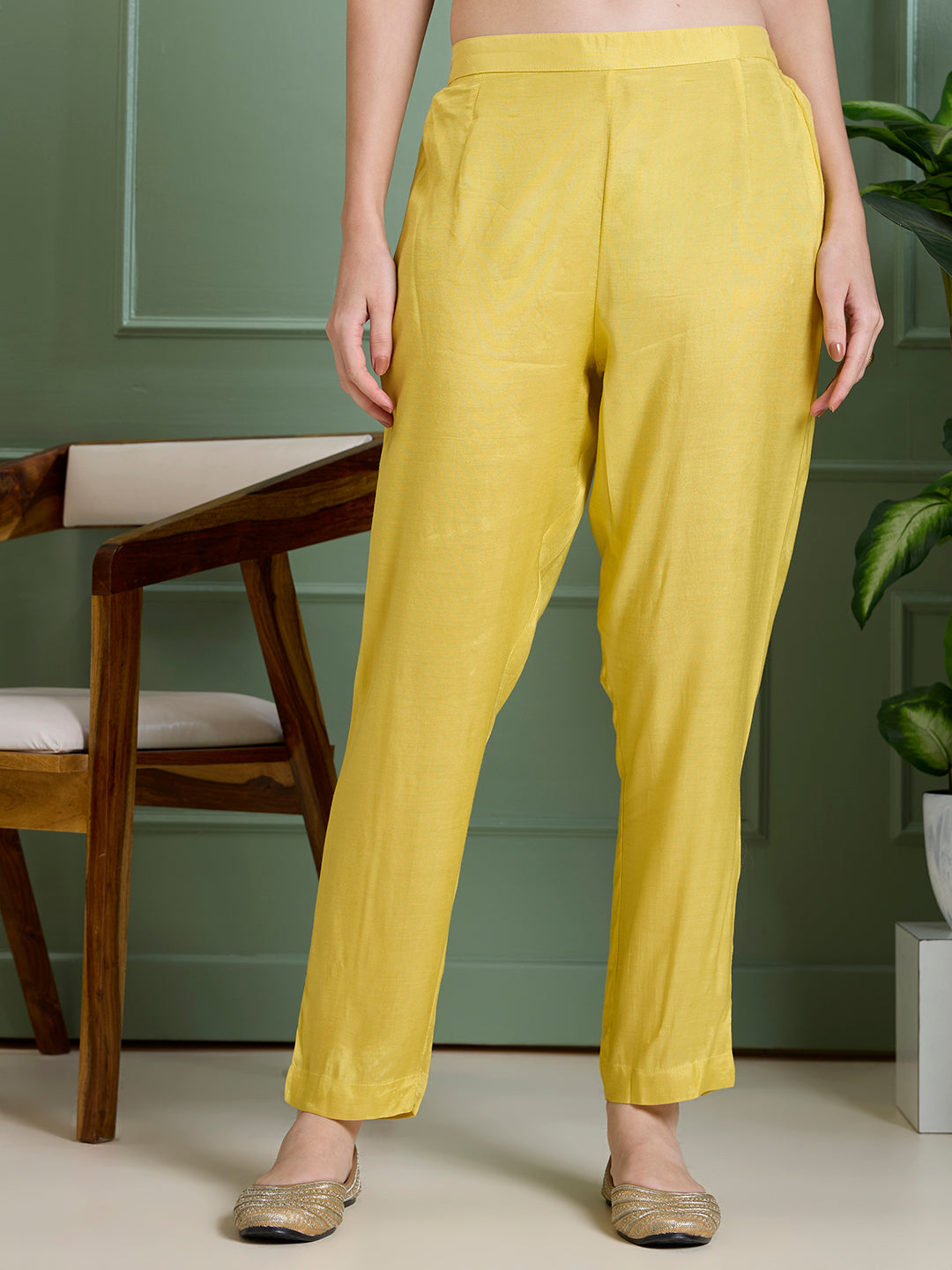 Ethnic & A-Line Pleated Kurta with Palazzo & Floral Printed Dupatta - Yellow