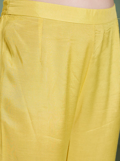 Ethnic & A-Line Pleated Kurta with Palazzo & Floral Printed Dupatta - Yellow