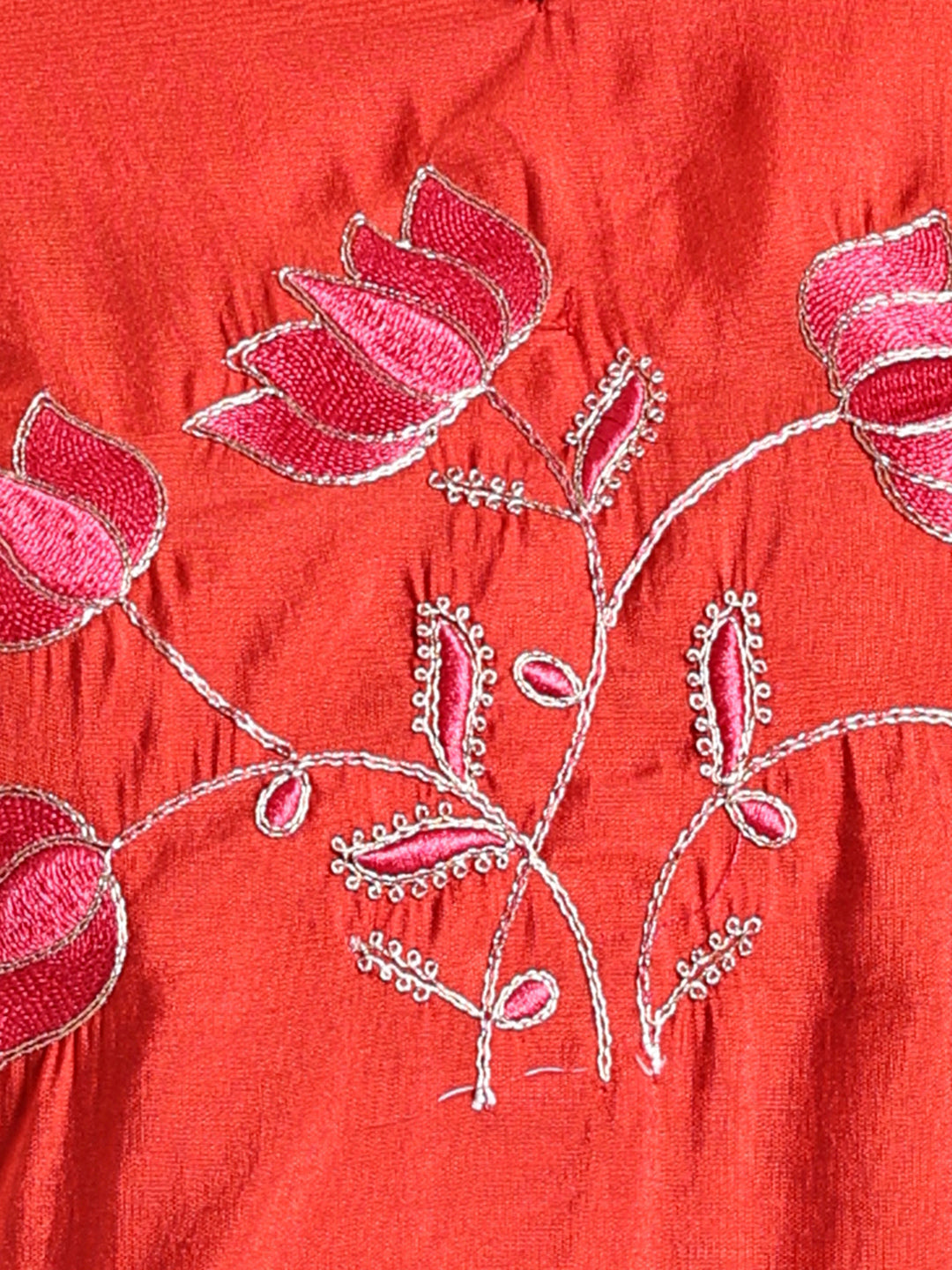 Solid Lotus Embroidered Straight Kurta with Pant & Dupatta - Rust