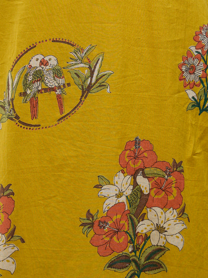 Ethnic Floral Printed Embroidered Straight Kurta with Pant & Dupatta - Yellow