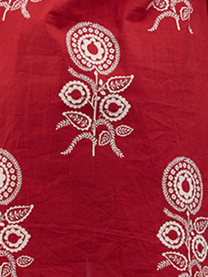 Ethnic Floral Printed Embroidered A-Line High Low Kurta with Dhoti Pant - Maroon