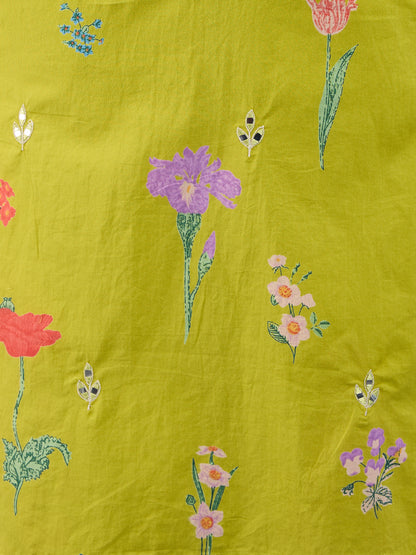 Floral Printed Straight Fit Kurta with Palazzo and Dupatta - Lime Green