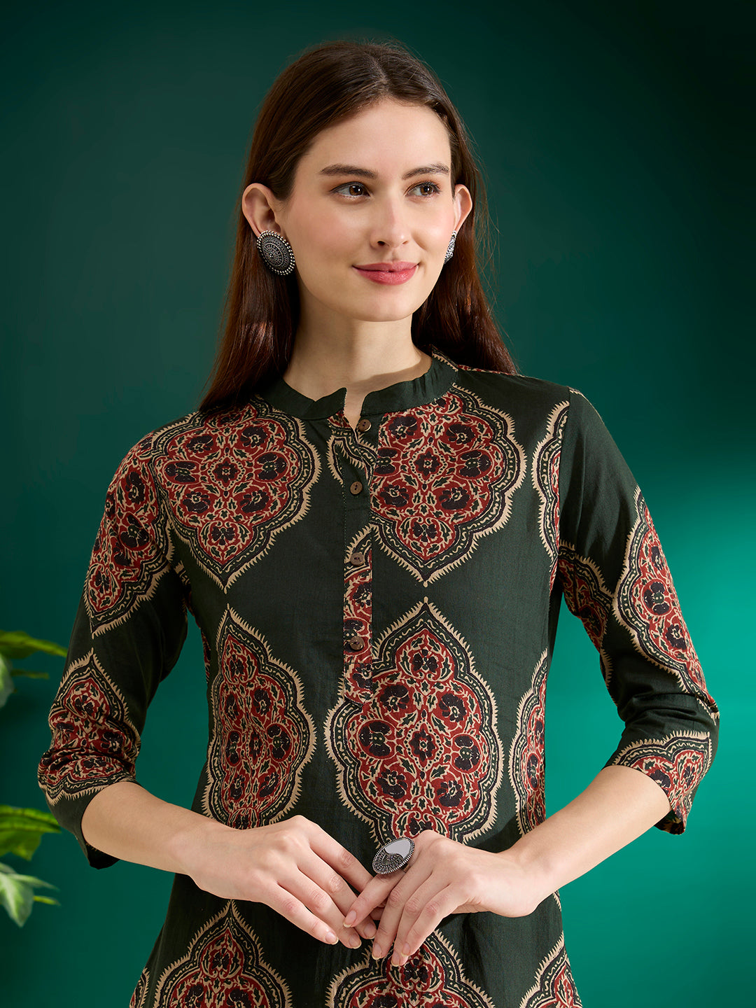 Floral Printed Straight Fit Kurta - Green