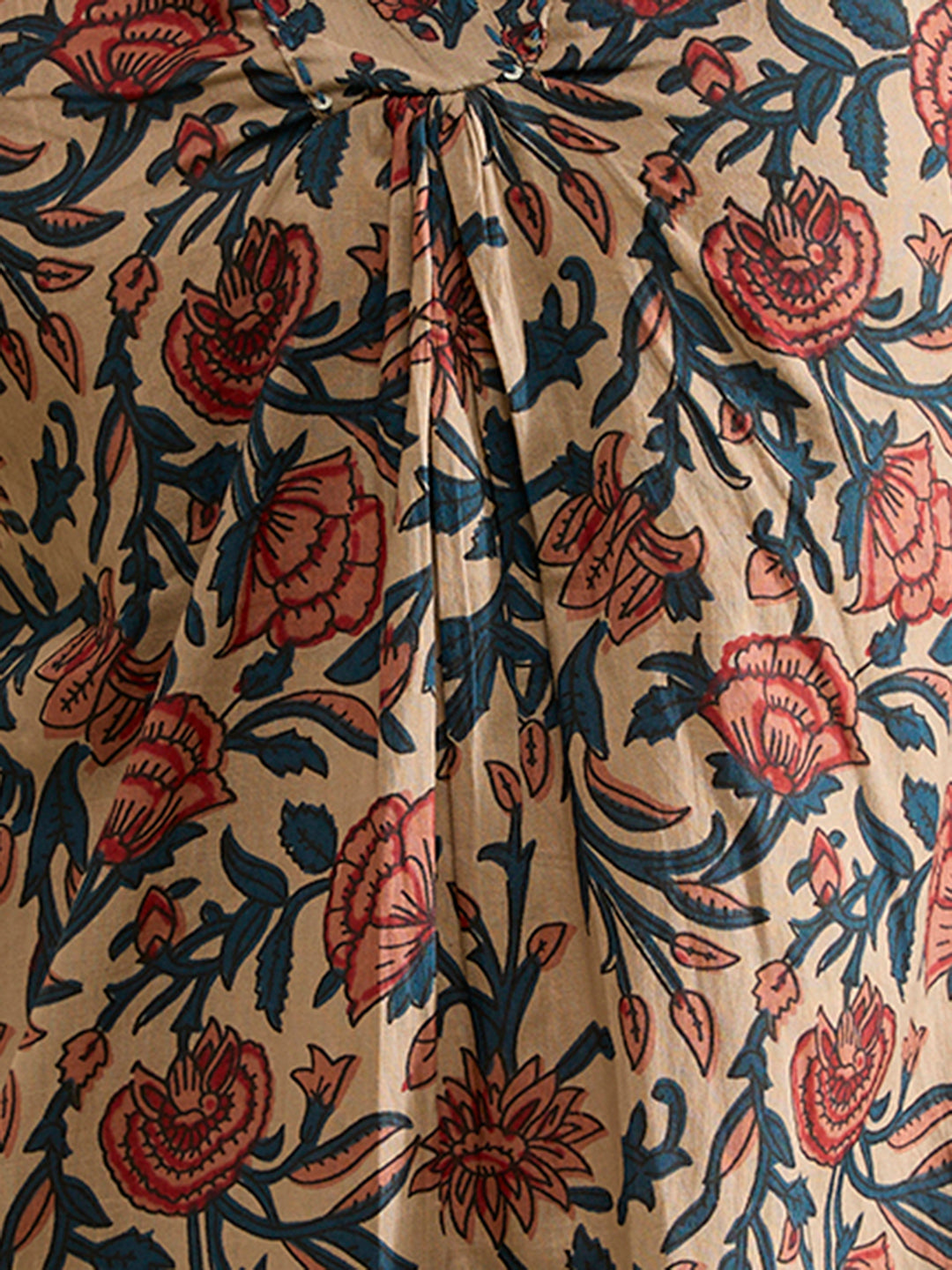 Ethnic Floral Printed A-Line Pleated Co-ord Set - Beige