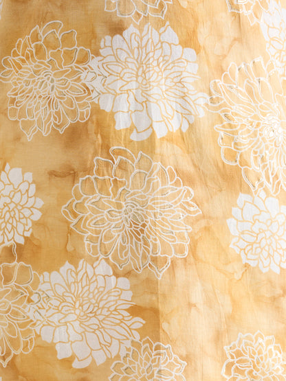 Abstract Floral Foil Printed A-Line Kurta with Palazzo - Mustard