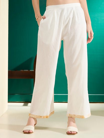 Abstract Floral Foil Printed A-Line Kurta with Palazzo - Mustard