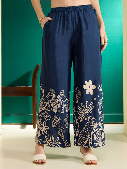 Abstract Floral Printed Straight Fit Co-ord Set - Blue