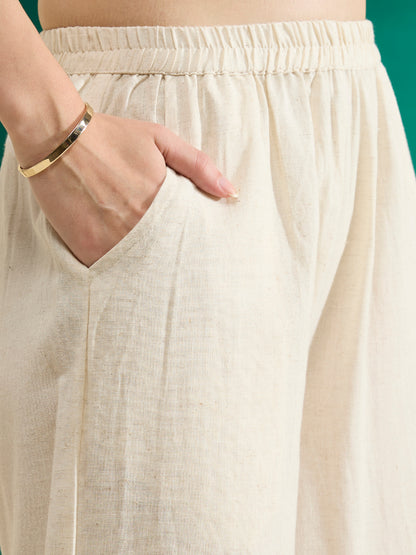 Solid Kaftan Kurta with Abstract Patchwork Palazzo - Black