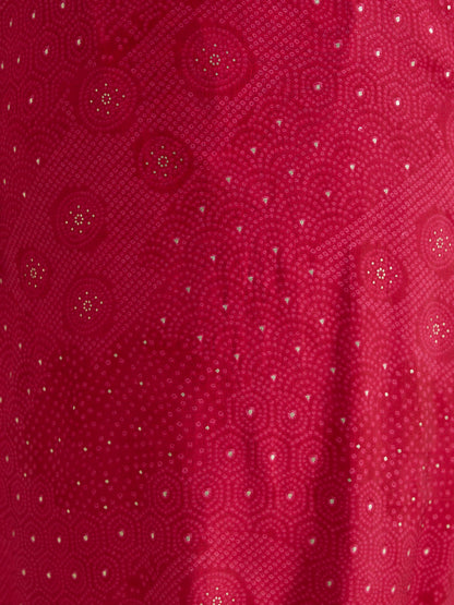 Bandhani Foil Printed Straight Fit Kurta - Pink