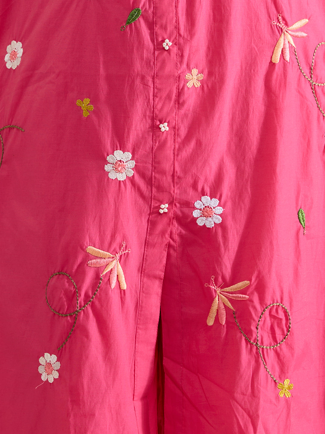 Solid Floral Resham Embroidered A-Line Co-ord Set - Pink