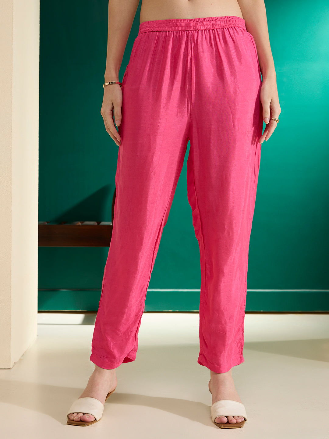 Solid Floral Resham Embroidered A-Line Co-ord Set - Pink