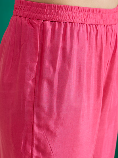 Solid Floral Resham Embroidered A-Line Co-ord Set - Pink