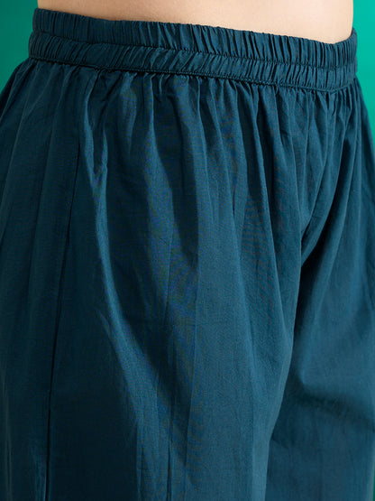 Abstract Floral Printed A-Line Fit Co-ord Set - Teal