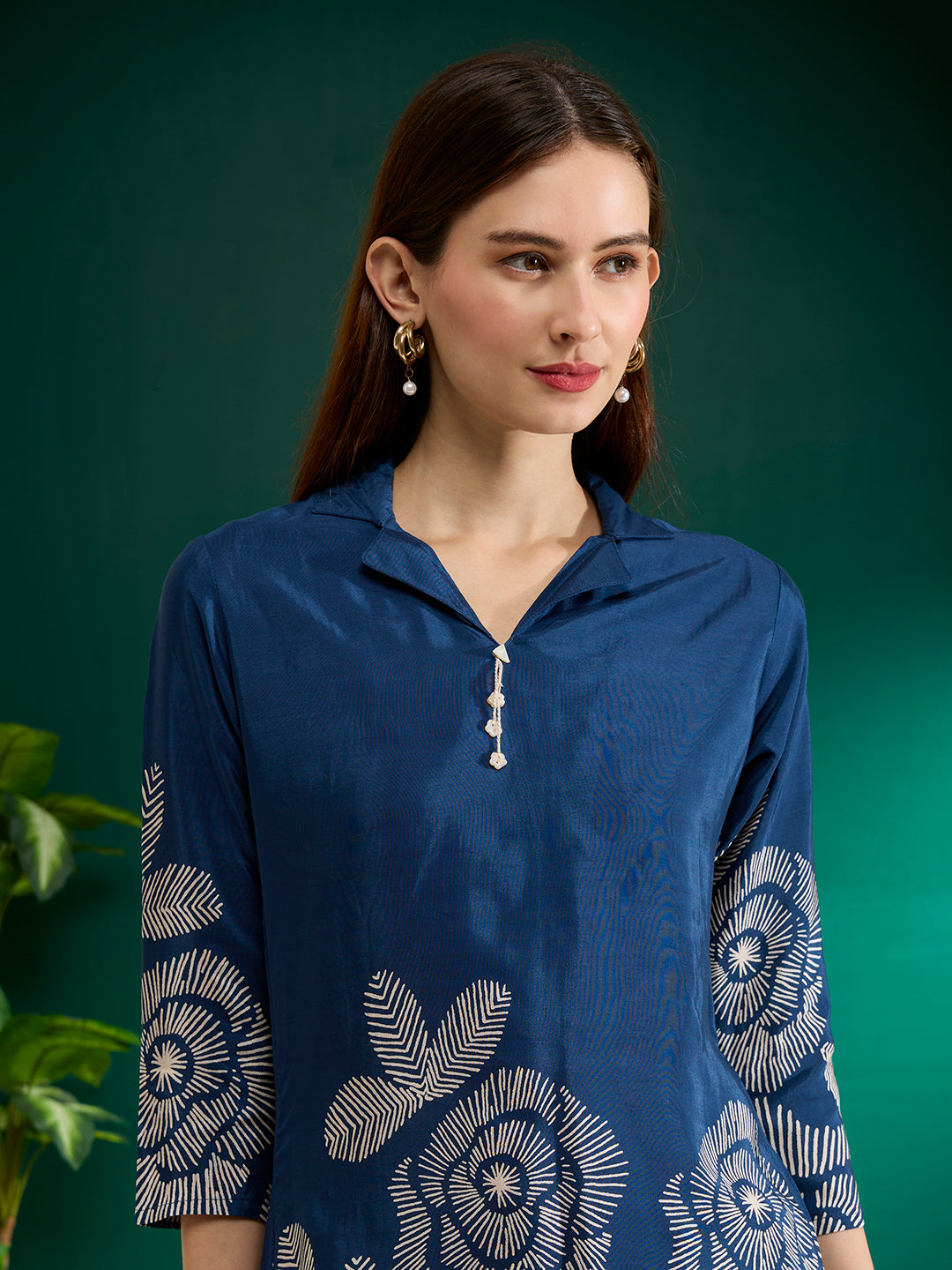 Abstract Floral Printed Straight Fit Co-ord Set - Blue