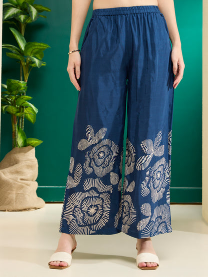 Abstract Floral Printed Straight Fit Co-ord Set - Blue