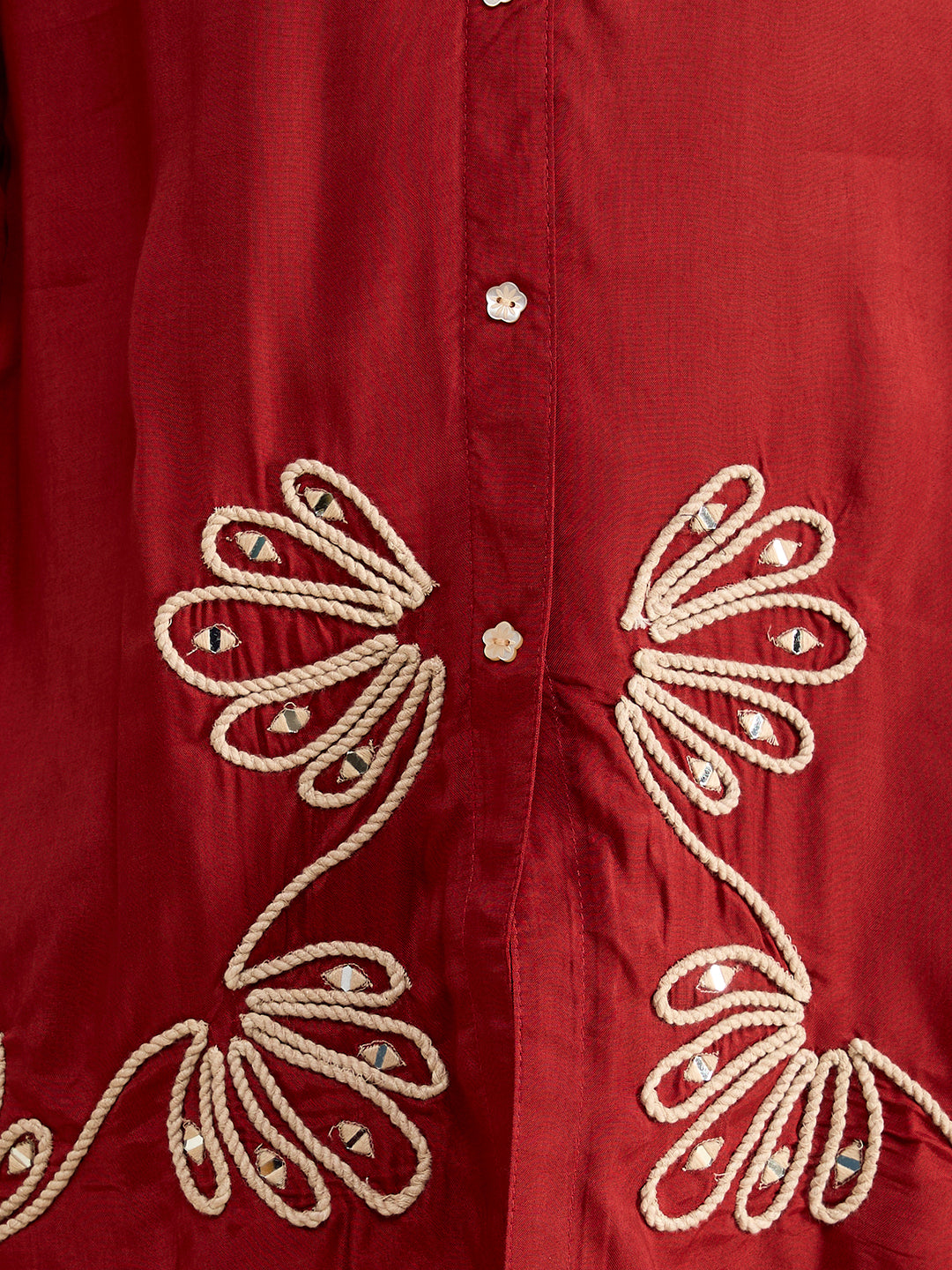 Solid Cord work Embroidered Straight Fit Co-ord Set - Rust