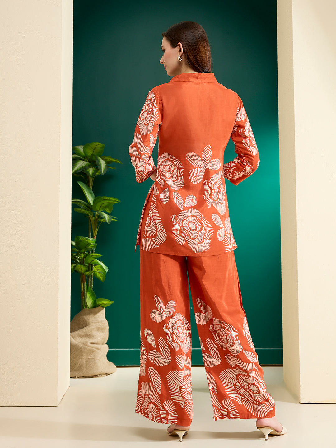 Abstract Printed A-Line Co-ord Set - Rust