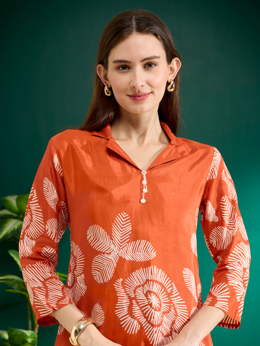 Abstract Printed A-Line Co-ord Set - Rust