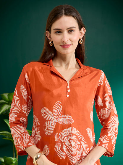 Abstract Printed A-Line Co-ord Set - Rust