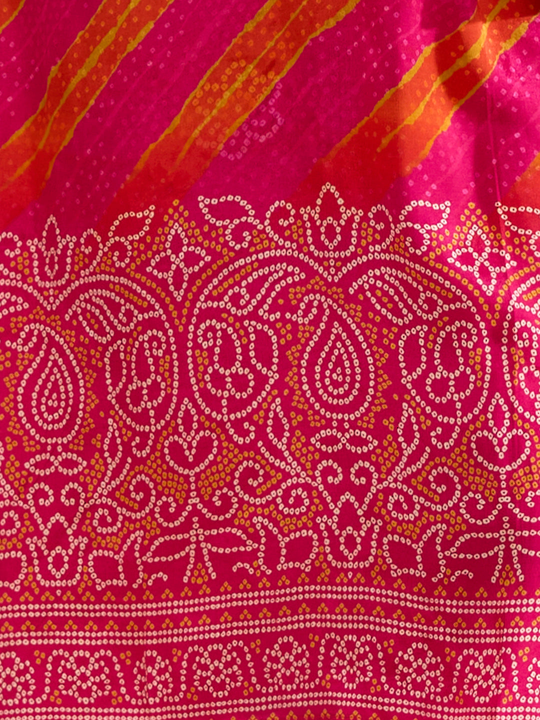 Bandhani Printed Straight Kurta with Pant & Dupatta - Rani