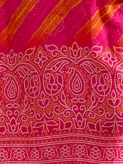 Bandhani Printed Straight Kurta with Pant & Dupatta - Rani